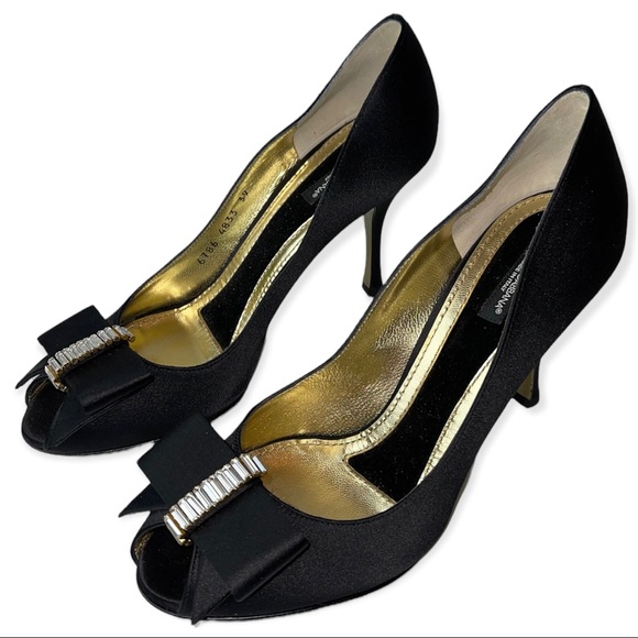 DOLCE & GABBANA Peep Toe Pumps Silk Bow Crystal Embellishments EUC - Picture 7 of 12